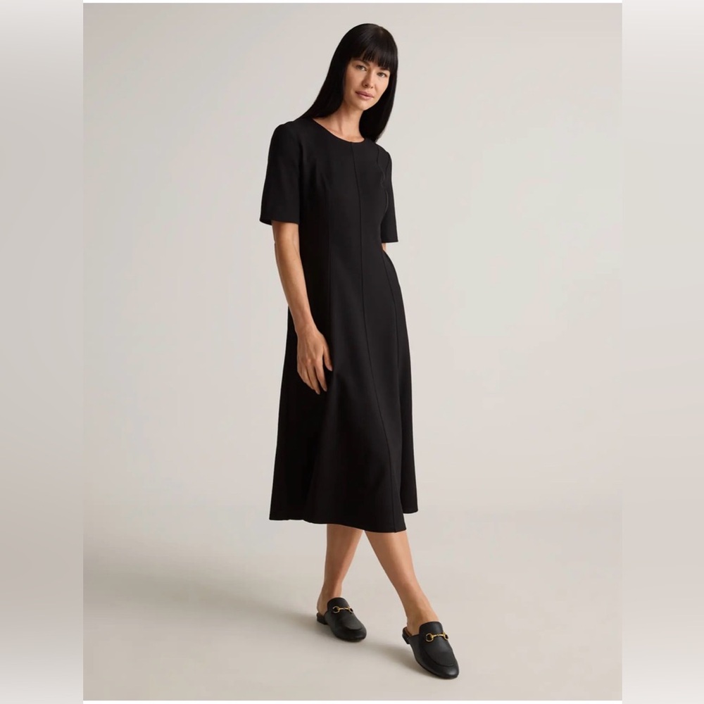 NWT Quince Ultra-Stretch Ponte Short Sleeve Midi Black Dress M